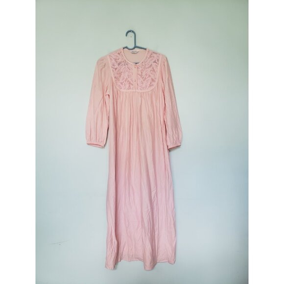 VTG Vanity Fair Womens M Nightgown Dress Pink Floral Lace Lightweight Flannel - Picture 1 of 8